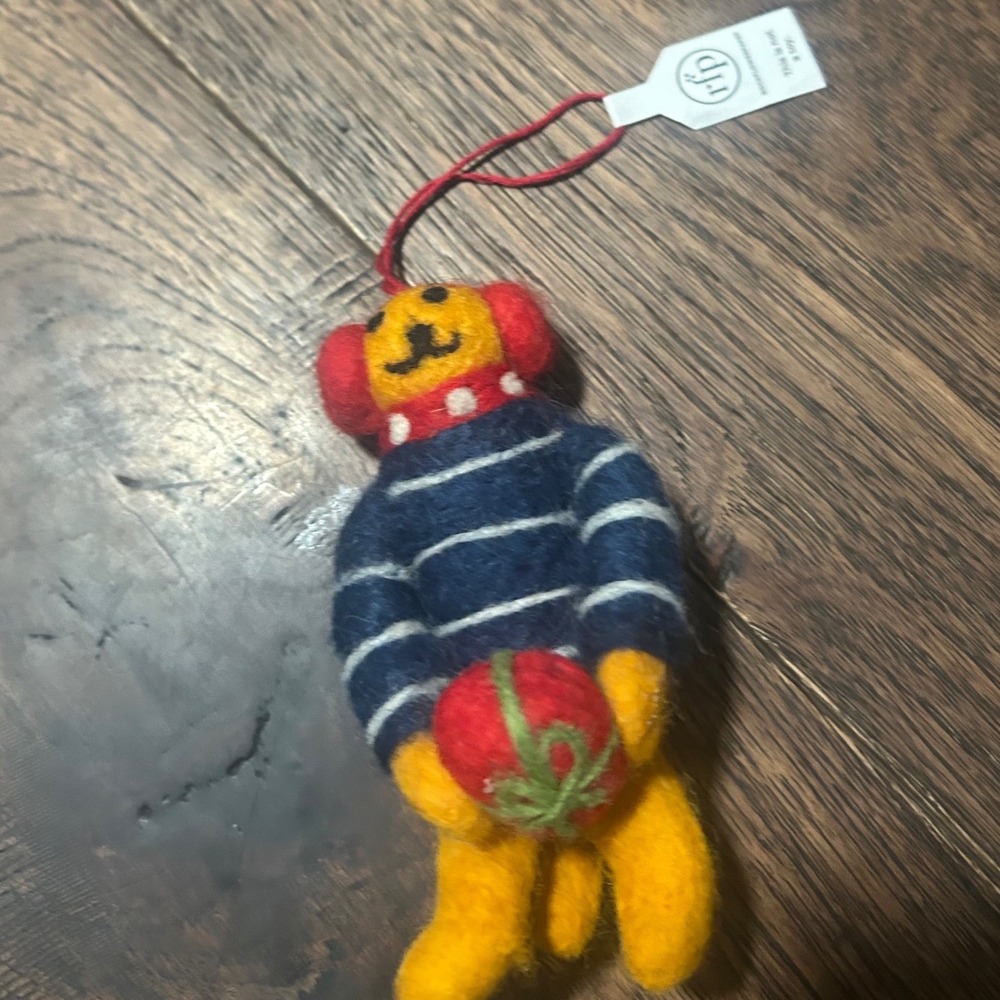 Rockflowerpaper Needle Felted Wool Bear Christmas Ornament Striped Sweater Gift